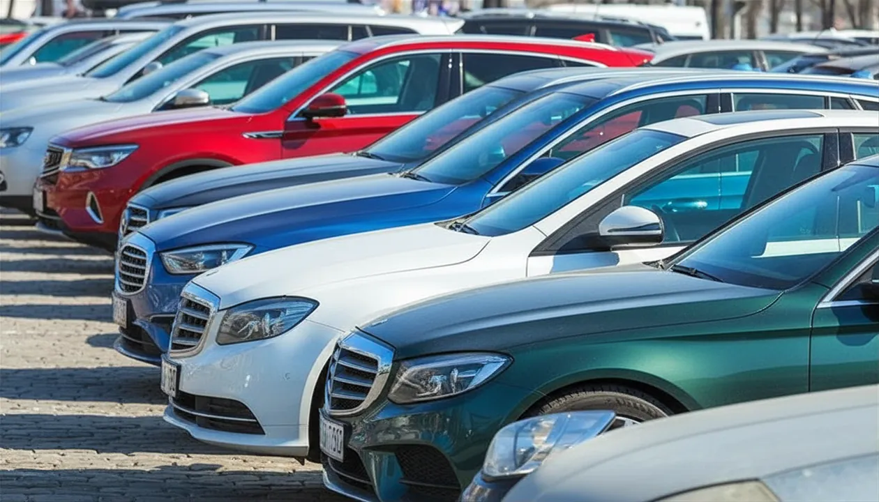Vehicle fleet lined up at a dealership